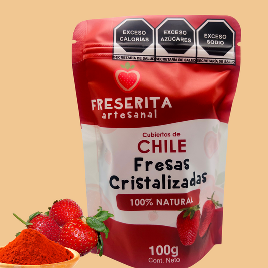 Fresas Deshidratadas Cubierta de Chile. 100grs